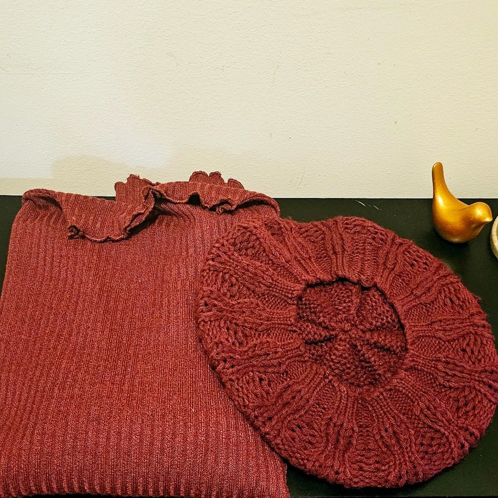 Mock Neck Thin Sweater w/Hat
